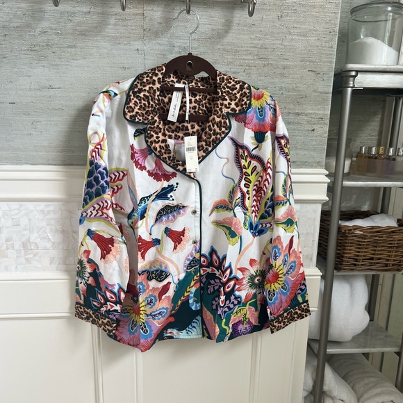 NWT new XS Anthropologie button flannel pajama top multicolor floral pjs - Picture 3 of 17